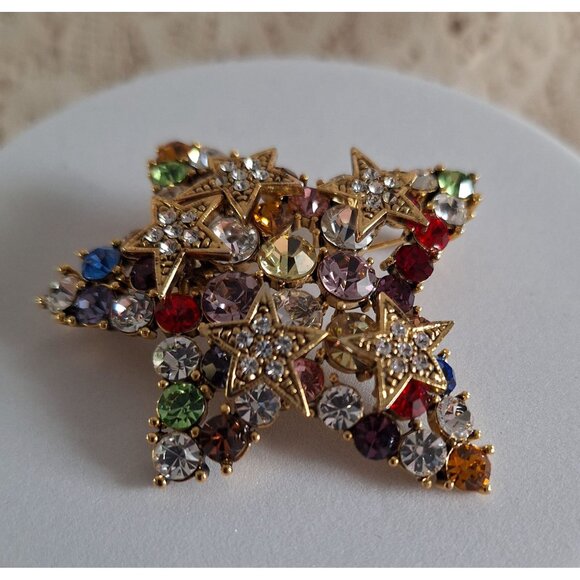 Lauren Spencer Multicolor Crystal Star Brooch – Gold-Tone, Brilliant Rhinestones - Picture 6 of 9